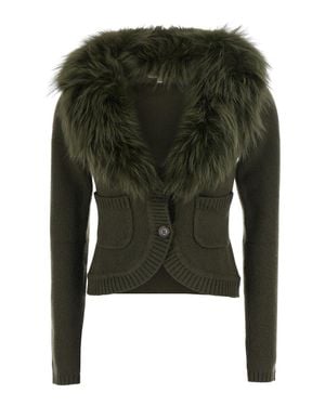 Markgong Wool And Cashmere Cardigan With Removable Fox Fur Collar - Green