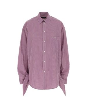 Balenciaga Oversized Striped Cotton Shirt With Knotted Cuffs - Purple