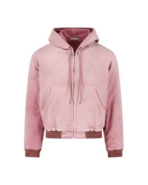 AURALEE Cropped Hooded Fleece Lined Jacket - Pink