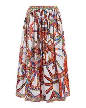 Dolce & Gabbana Dolce-Inspired Cotton Skirt With Front Belt, Carretto Print & Hidden Back Zip