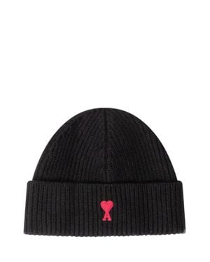 Ami Paris Beanie With Adc Detail - Black