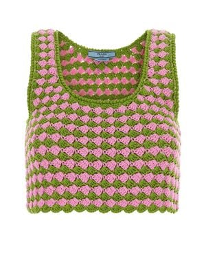 Prada Tow-Tone Crochet Crop Top - Green
