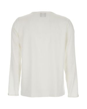 Le Plain Silk Round-Neck Blouse With Long Sleeves - White