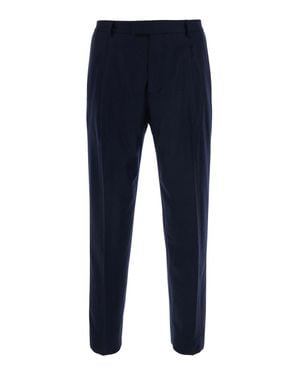Low Brand Wool Blend Regular-Fit Pants With Semi-Elasticated Waist And Button-Back Pockets - Blue