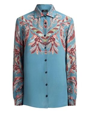 Etro Paisley-Print Silk Shirt - Blue