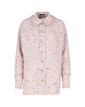 Balmain Fringed Tweed Button-Front Shirt Jacket - Pink