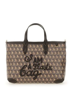 Anya Hindmarch I Am A Plastic Bag Leather-Trimmed Coated-Canvas Tote - Brown