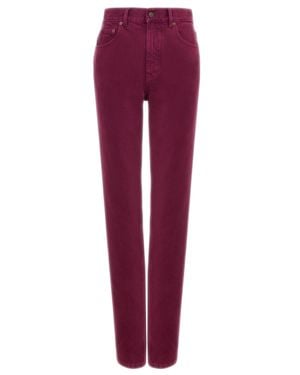 Chloé Front Zip 5-Pocket Cotton Jeans With Leather Back Patch - Red