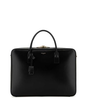 Saint Laurent Large Leather Briefcase, 37Cm Width 27Cm Height 7Cm Depth With 10Cm Handle And 52Cm Shoulder Strap - Black