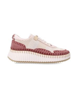 Chloé Hand-Stitched Nama Sneakers With Ridged Sole And Embossed Logo - Pink