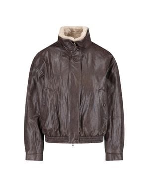 Low Classic Faux Leather Bomber Jacket - Brown