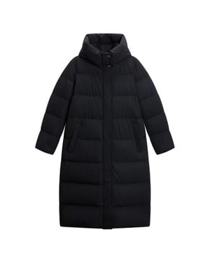 Woolrich Striped Quilted Hooded Stand-Up Collar Mini Coat - Black