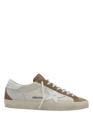 Golden Goose Suede Sneaker With Woven Cotton Detail And Leather Star - Natural