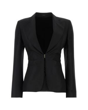 Gucci Silk Single-Breasted Peak Revers Jacket With Hook Closure - Black
