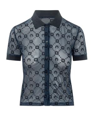 Marine Serre Flock Short Sleeve Polo Shirt - Blue