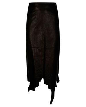 DIESEL Leather Midi Skirt With Jagged Hem - Black