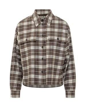 Weekend by Maxmara Check Pattern Wool-Cotton Shirt - Gray