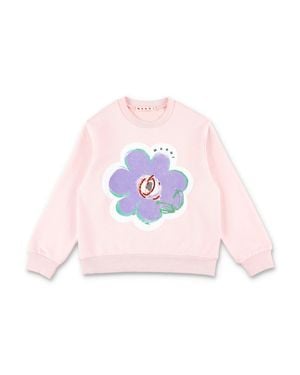Marni Artistic Floral Graphic Long Sleeve Mini T-Shirt For Girls - Pink
