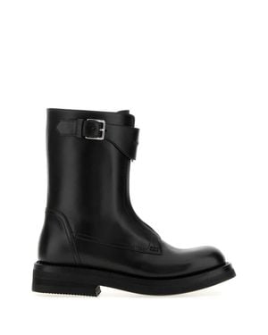 McQueen Leather Biker Boots - Black