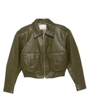 Frankie Shop Cropped Val Mini Leather Jacket With Zip Closure And Patch Pockets - Green