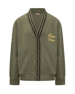 KENZO Cotton Cardigan With Logo Embroidery - Green