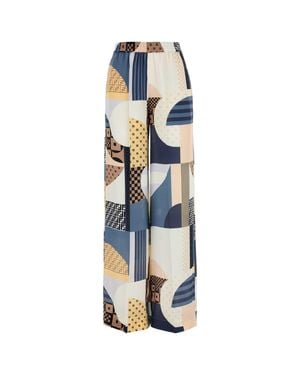 Fendi Geometric-Print Wide-Leg Pants - Blue