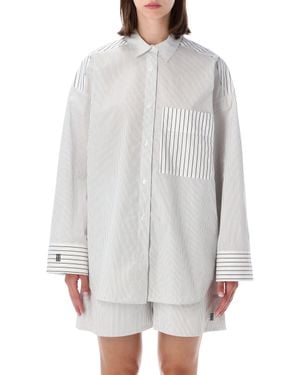 By Malene Birger Oversized Striped Organic Cotton Shirt With Chest Pocket - White