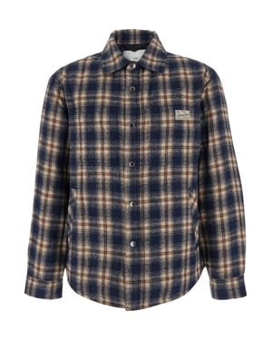 DUNST Checkered Flannel Shirt With Logo Patch - Blue