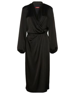 Max Mara Satin-Lined Draped-Waist V-Neck Dress With Jeweled Cuff Buttons - Black