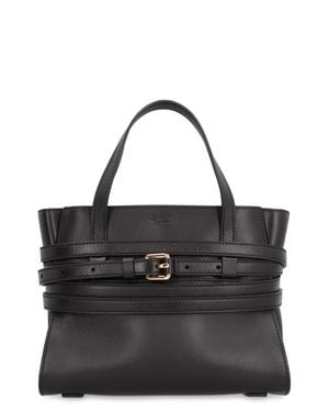 Moschino Tie-Me Mini Leather Handbag With Top Zip, Shoulder Strap & -Tone Hardware - Black