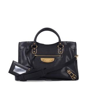 Balenciaga Medium Le City Uptown Handbag, 24 Cm X 38 Cm X 15 Cm With Studded Edges & Braided Handles - Blue