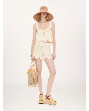 Chloé No Brand: Embroidered Sleeveless Square-Neck Top With Scalloped Hem - Natural