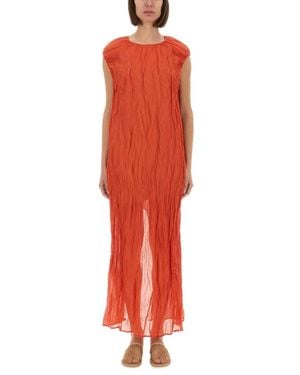 Alysi Metallic Gauze Longuette Dress - Red