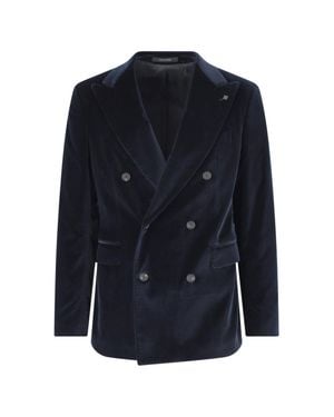Tagliatore Double-Breasted Velvet Blazer - Blue