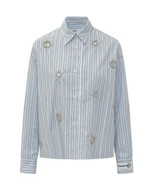 Des Phemmes Striped Mini Shirt With Unique Embellishments - Blue