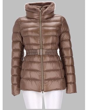 Herno Belted Puffer Jacket With Hood - Brown