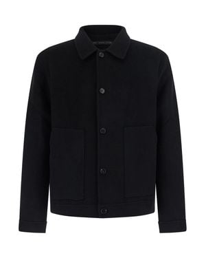 Low Brand Double Wool Jacket With High Collar And Side Pockets - Black