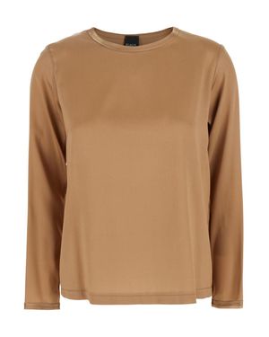 Le Plain Silk Long Sleeve Crew Neck Blouse For - Brown