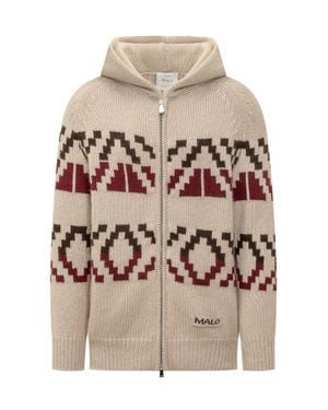 Malo Jacquard Bomber Zip Knit Jacket - Gray