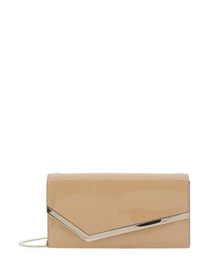 Jimmy Choo Emmie Patch Mini Studded Leather-Trim Clutch With Zip Closure - Natural