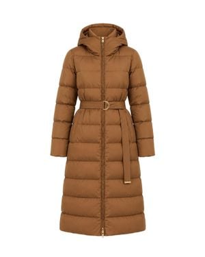 Max Mara Long Down Jacket With Zip Front And Removable Belt - Brown