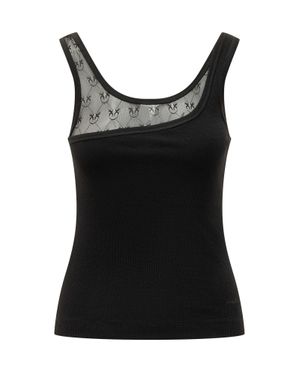 Pinko Chic Layered Tank Top With Tulle Insert - Black