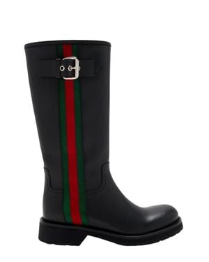 Gucci Web Detail Biker Boots - Black