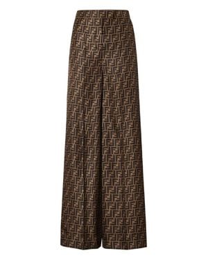 Fendi Ff Silk Wide-Leg Pants - Brown