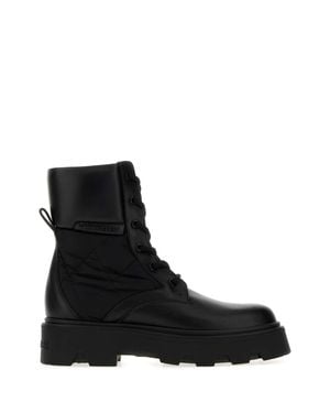 Moncler Leather And Fabric Aurea Ankle Boots - Black