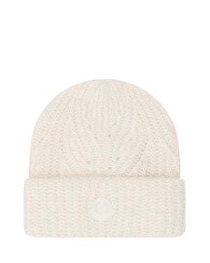 Moncler Textured Beanie With Wide Fold-Over Cuff - Natural