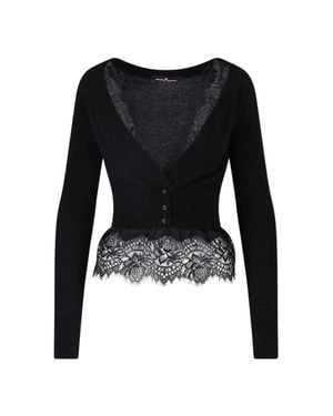 Ermanno Scervino Lace-Trim Cropped Button-Front Cardigan Sweater - Black