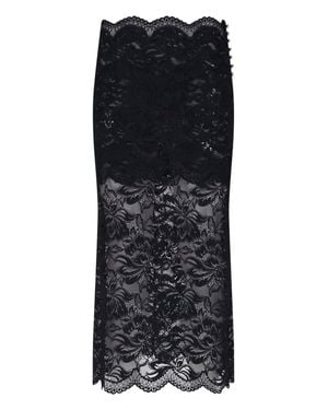 Rabanne Floral Lace Midi Skirt - Black