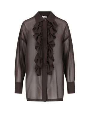 P.A.R.O.S.H. Semi-Transparent Blouse With Front Ruffles - Gray