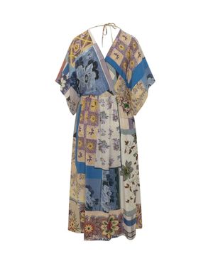 Weekend by Maxmara Stam-Paint Patchwork Silk Midi Dress - Blue